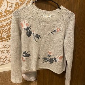 Woven Heart Floral Cropped Sweater